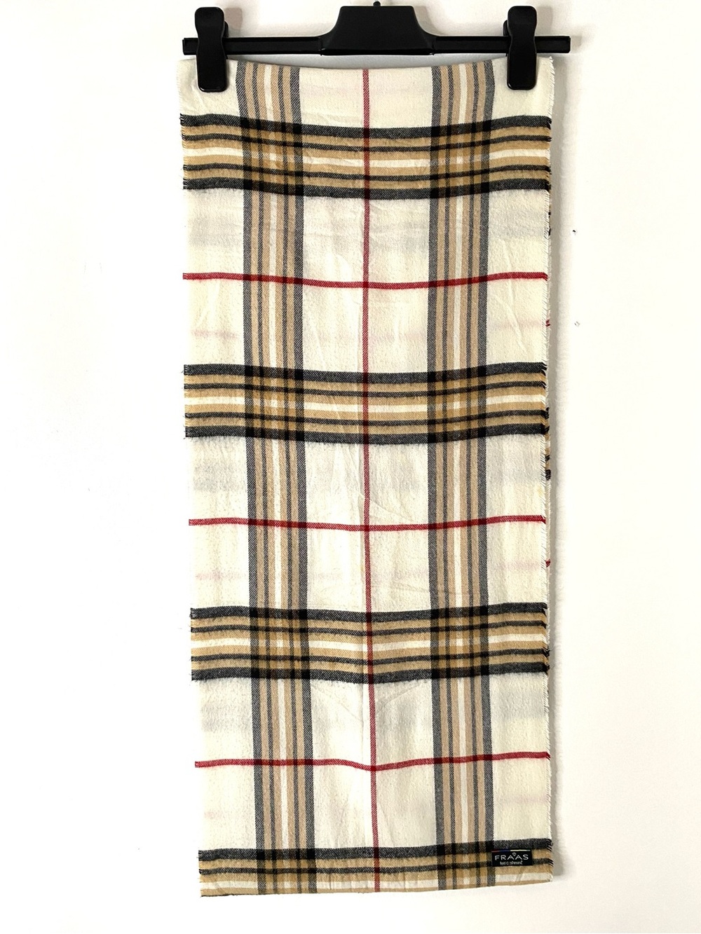FRAAS Ivory Tan Black Red Plaid Infinity Scarf Classic Preppy
